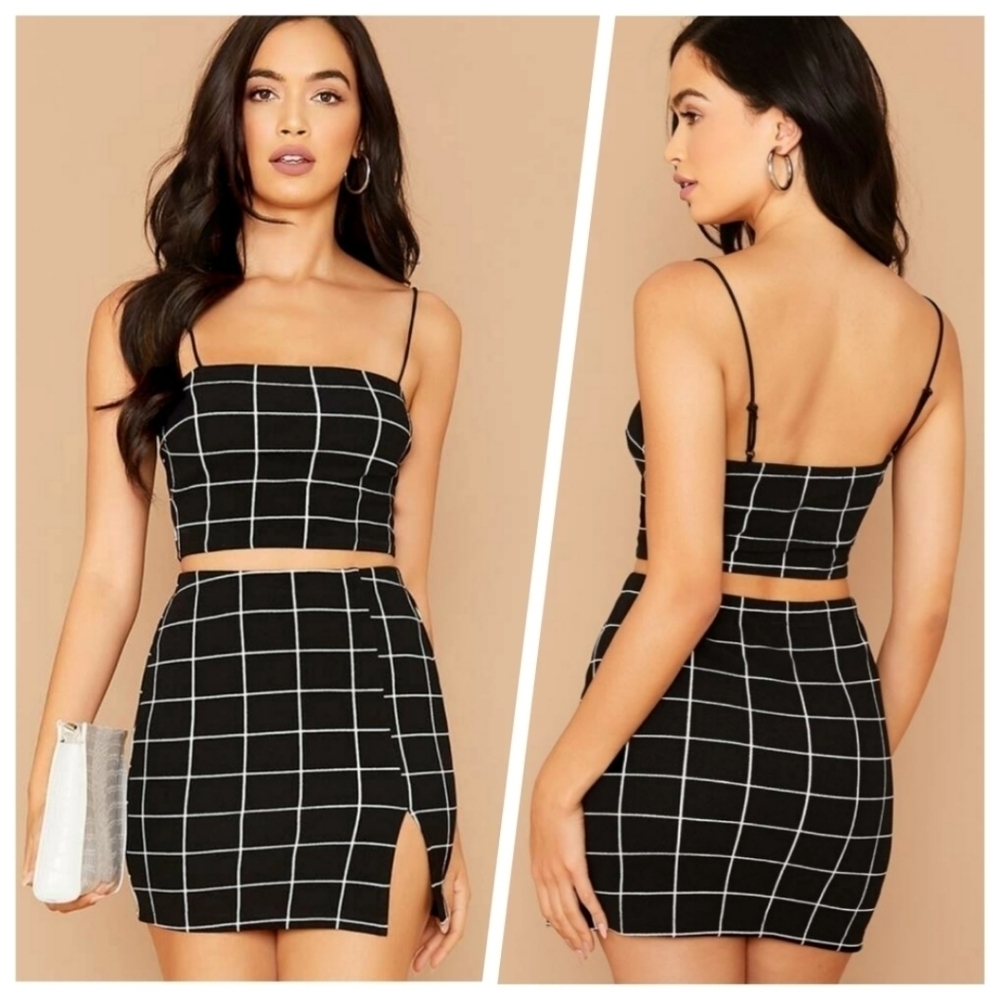 SHEIN Plaid 2 Set Crop Set & Skirt Large - Picture 2 of 14
